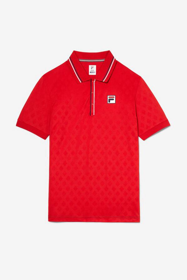 Camisas Polo Fila Hombre Rojas / Azul Marino / Blancas - Short Sleeve Tennis Jacquard - España 26741